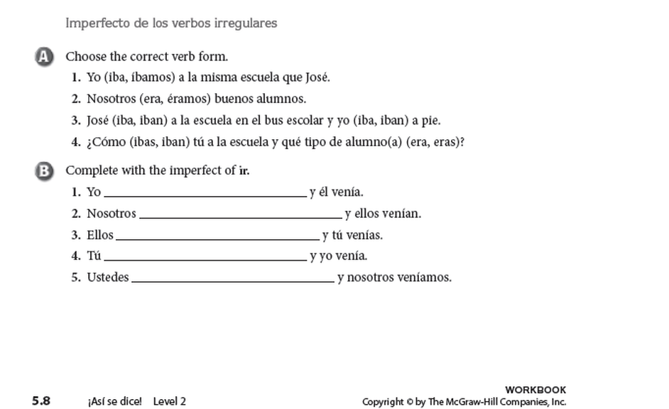 Workbook - Verbos irregulares - Mr. Weidner's Spanish 2B page