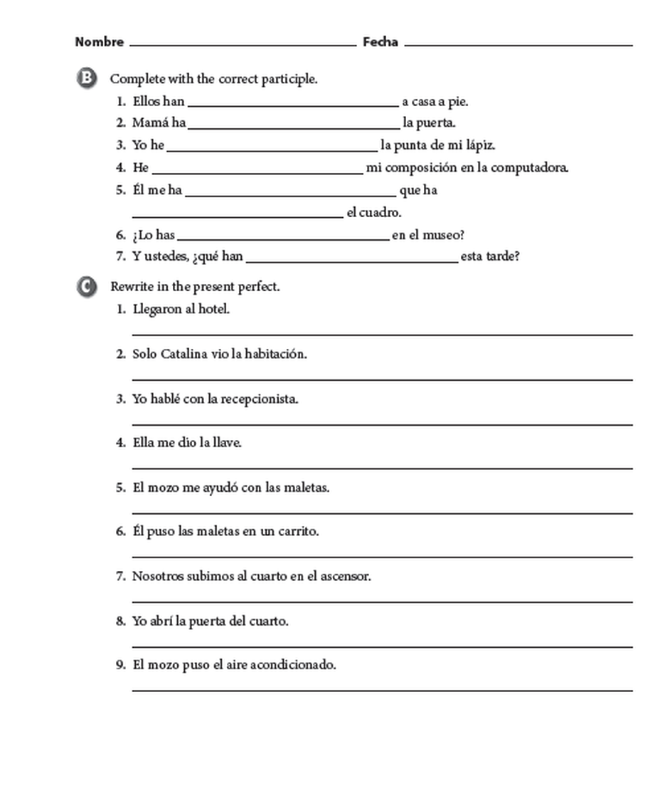 Workbook -Participios irregulares - Mr. Weidner's Spanish 2B page